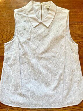 J. Crew / White Eyelet Sleeveless Collared Shirt / Sz 12